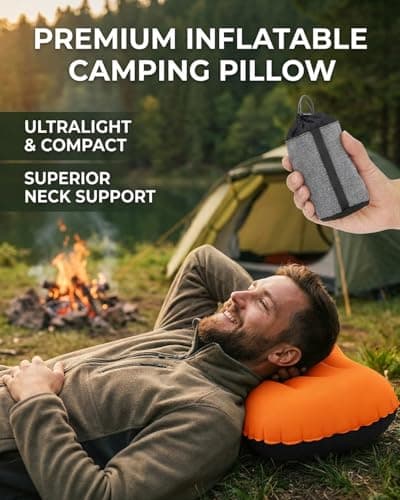 Ultralight Inflatable Pillow, Compressible Compact Comfortable Ergonomic Inflatable camping pillow with Storage Bag for Neck Support Blow Up Pillow for Hiking Camping Traveling Orange 42*31*10cm — view 6