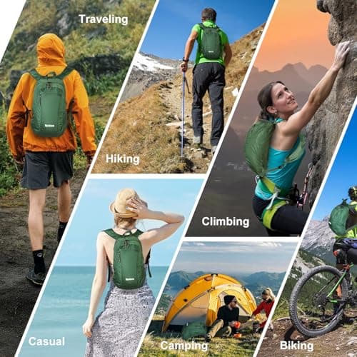 EgoNova 12L Lightweight Foldable Hiking Backpack - Waterproof Backpack for Travel, Camping and Outdoor Activities, dark green, 12L US, Easy to store — view 6