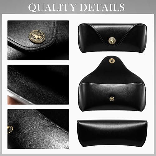 SUNGAIT Vegan Leather Glasses Case Portable Sunglasses Holder Hard Shell Slim Design Travel-Ready, Black, Large — view 2