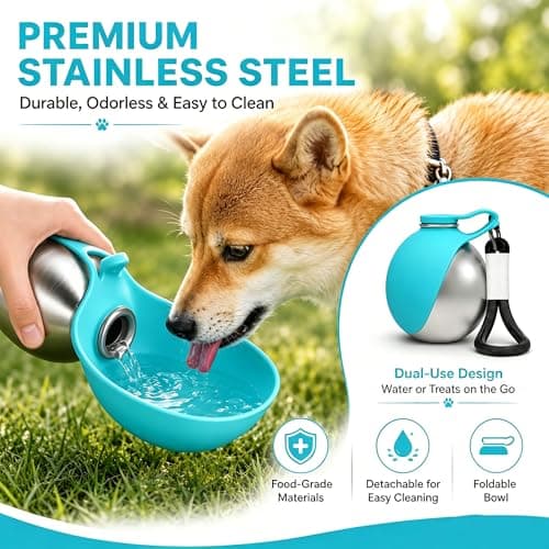 Portable Dog Water Bottle for Walking, 2-in-1 Stainless Steel Dog Bottle — view 4