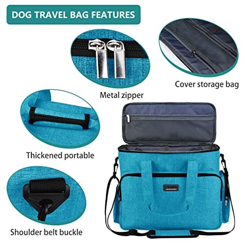 BAGLHER Dog Travel Bag, Pet Travel Bag With 2 Pet Food Containers and 2 Collapsible Silicone Bowls; Essential Kits for Pet Travel Sky Blue — view 4
