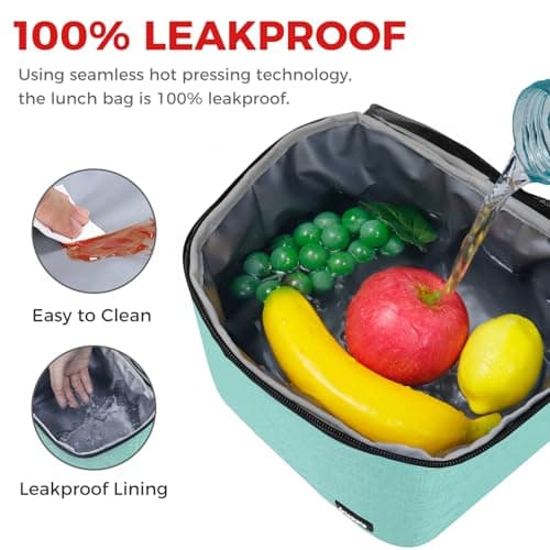 Gloppie Insulated Lunch Bag for Women Men, Leakproof Thermal Lunch Box for Work Office, Large Cooler Bag for Picnic School Travel, Mint Green — view 6