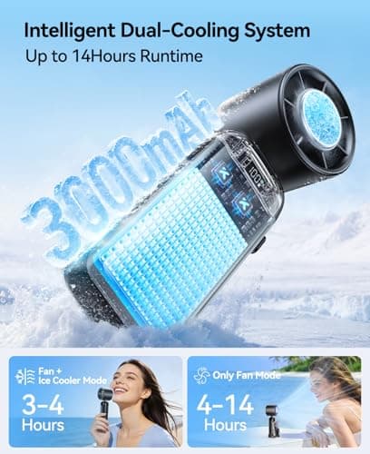 KIMMOO Handheld Portable Turbo Fan with Ice Cooler, Powerful 21000 RPM, Speed (1-199), Up to 14Hrs Cooling, Rechargeable Personal Fan, Small Pocket Hand Fans for Travel/Outdoor/Home/Office (Black) — view 4