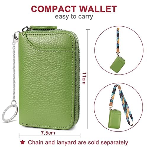 GADIEMKENSD Women Credit Card Holder Small RFID Wallet Zipper for Travel Leather Accordion Wallets Inserts Case Photo Business Cards Organizer Cute Compact Credit Card Slot Cash Slots Apple Green — view 3