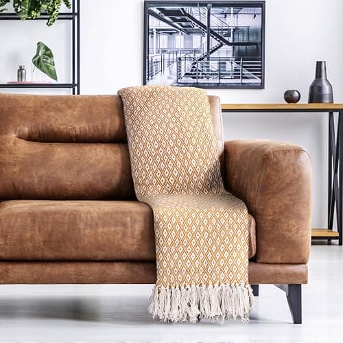 Emma Barclay Casablanca - Scandi Woven Recycled Cotton Chair Sofa Setee Bed Throw Over Blanket in Ochre - 50x60 (127x152cm) — view 6