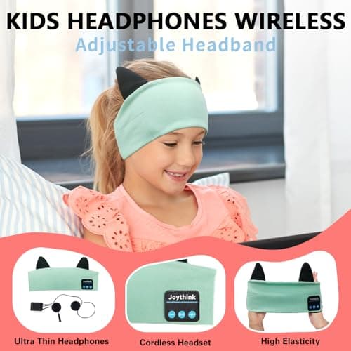 Joythink Kids Bluetooth Headband Headphones Sleep Mask Wireless Earphones Built in Thin Speaker Kids Adjustable Sports Headset for Girls Boys Children Baby Toddler Airplane Travel Study Aqua — view 5