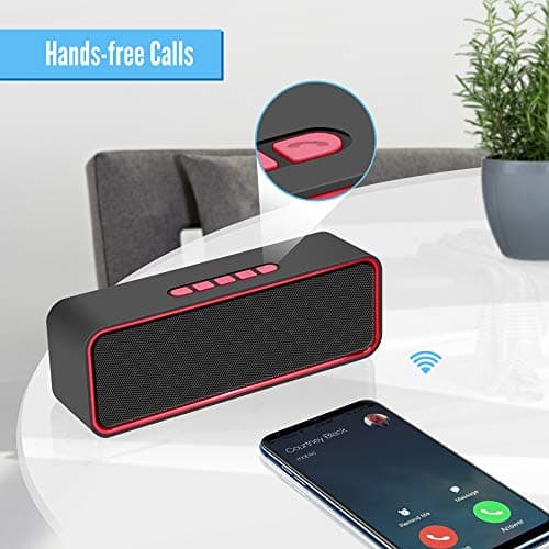 Kolaura Portable Wireless Speaker, Bluetooth 5.0 Speaker with 3D Stereo HiFi Bass, 1500mAh Battery, 12 Hour Playtime (Red) — view 6