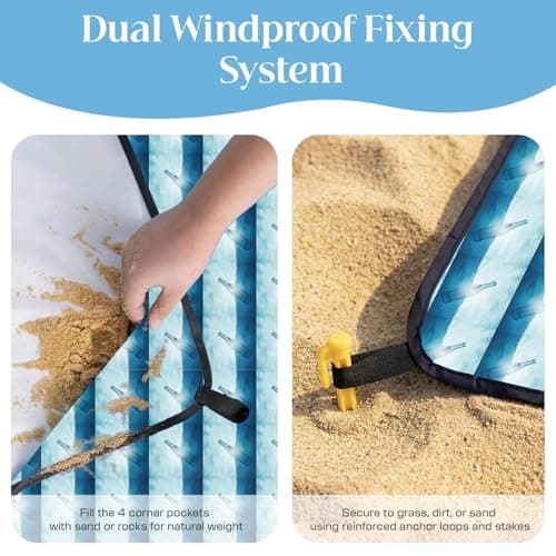 Beach Blanket Sandproof Waterproof, 213 x 244 cm Large Beach Mat with Stakes & Travel Bag,Lightweight,Quick-Dry,Portable Picnic Mat Beach Essentials for Outdoors,Cruise,Picnic & Camping,Message Bottle — view 3