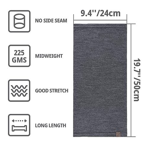 ACUSHLA Merino Wool Neck Gaiter, Ski Mask Neck Warmer Unisex, Dark Grey — view 6