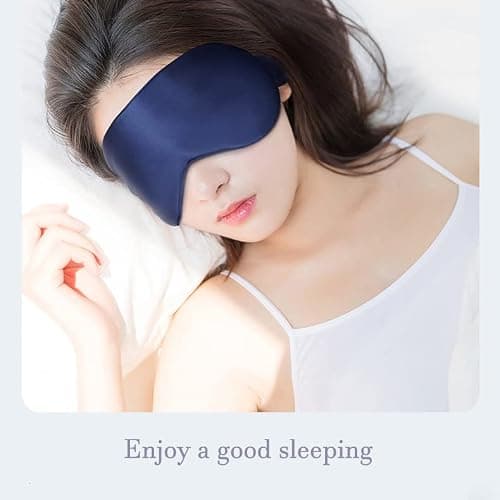 Sleep Mask 100% Mulberry Silk Eye Mask, Blinder for Total Blackout & Zero Pressure,Eye Mask for Sleeping with Travel Pouch & 2 Ear Plugs for Side Sleepers, Men & Women(Blue) — view 5