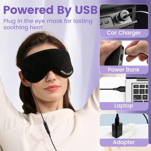 Aroma Season Heated Eye Mask, Electric USB Eye Compress for Dry Eyes Blepharitis Stye Eye with 5-Level Temperature & Timer Control (Black) — view 4