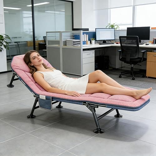 Foldable Sun Lounger, Garden Sun Loungers, 6-way Adjustable Camping Bed, Folding Sunbed with Pillow and Mattress, Fishing Bed Chair Perfect for Camping, Indoor/Outdoor (190 x 65 x 30 cm) (1, Pink) — view 2
