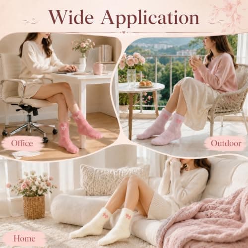 Pragma 5 Pairs Fluffy Socks Womens, Pink Bow Fuzzy Socks, Pastel Thermal Bed Socks for Women, Soft Plush Winter Sleep Slipper Socks, Cute Cozy Home Loungewear Gift for Girls Ladies Birthday Christmas — view 6