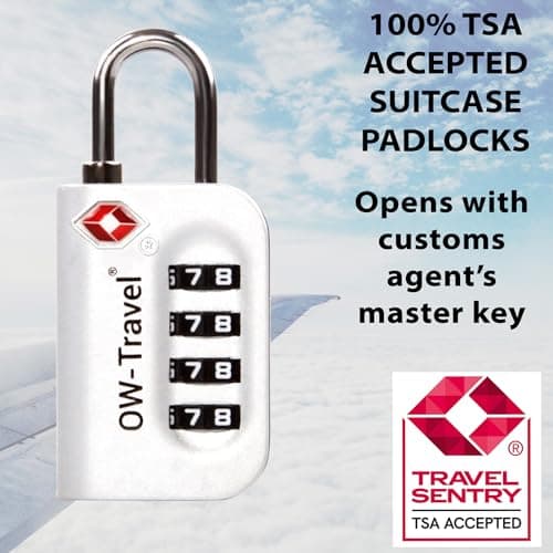 OW-Travel Suitcase Locks, TSA Approved Luggage Padlocks, Silver, 2 Pack — view 4