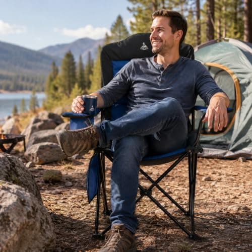 LuxeTrail Padded Folding Camping Chair, Ergonomic High-Back — Black — view 2