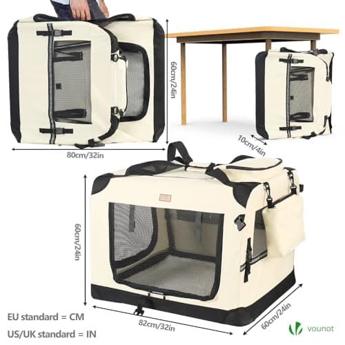 VOUNOT® Dog Carrier XL, Foldable Pet Travel Transport Bag, Extra Large Portable Fabric Dog Crate w/Cushion, Beige — view 4