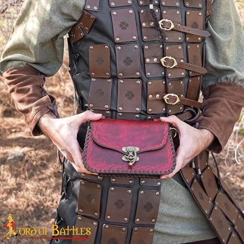 Genuine Leather Bag The Messenger Belt Bag Medieval Style Waist Cellphone Carry Belt Purse Renaissance Faire Costume Accessories Leather Bag (Maroon) — view 5