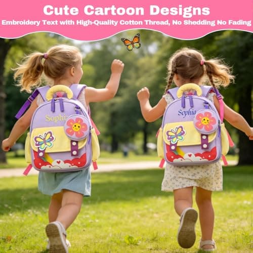 personalised toddler backpack, Custom Name Kids Backpack for Boys Girls, Cute Cartoon Preschool Kindergarten School Bag, Lightweight Water Resistant Nursery Bag for Travel Outdoor, Age 2-6 — view 4