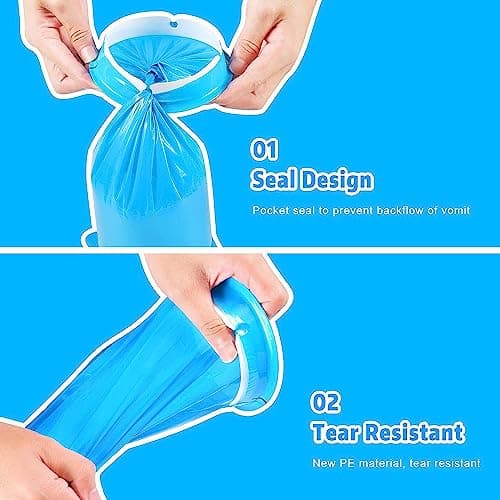 20Pack Vomit Bags Disposable Barf Bags,1000ml High Density Emesis Bags with Snap,Perfect for Morning Sickness,Kids,Pregnant Woman,Car Motion Sickness，Airsick — view 4