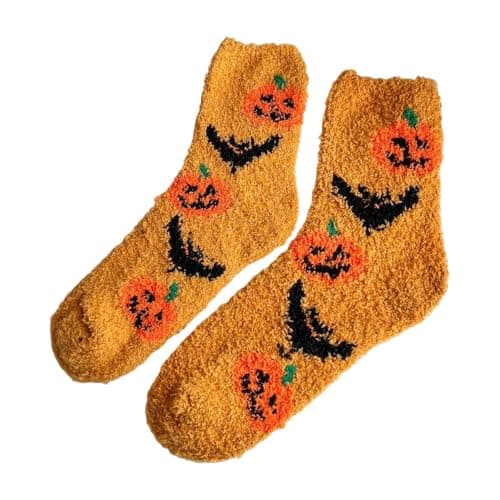 Halloween Gifts Fluffy Cosy Bed Slipper Socks Ladies Winter Warm Fleece Sock Soft Comfy Fuzzy Thermal Sock for Slippers Home Casual Wear Pink Orange Travel Holiday Gold Work Office Yellow Purple Party