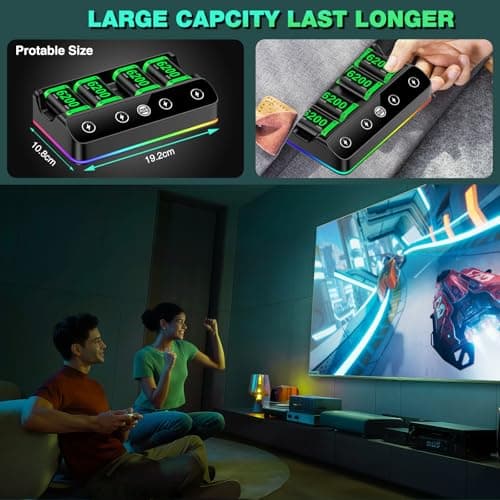 HEYLICOOL 4X 6200mWh Battery Pack Compatible with Xbox One/Series S/X Controller with Charging Station,Rechargeable Battery Pack Charger Accessories for Xbox One/S/X/Elite Controller with RGB Lights — view 6