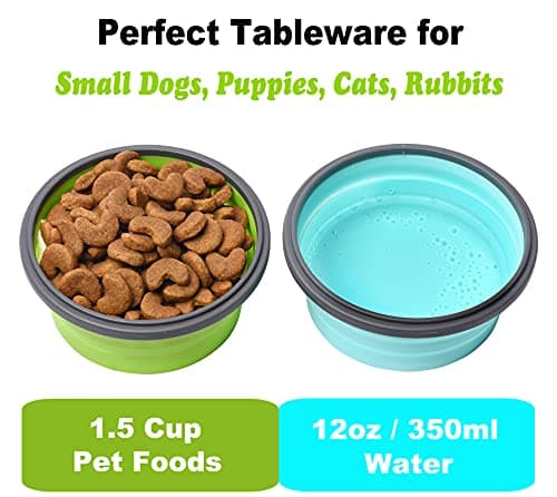 Collapsible Dog Bowls with Lids, 2 Pack Travel Dog Bowls for Small Size Dogs, Silicone Portable Dog Food Bowls Water Cup Cat Bowls Dish for Camping Traveling Walking, 12 oz 350ml — view 3