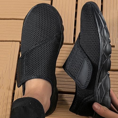 Men’s Slip On Walking Trainers with Cross Elastic Band Breathable Mesh Lightweight Cushioned Shoes for Summer Travel Outdoor Activities Black, Size 6 — view 6