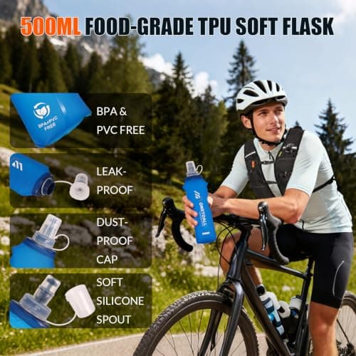 ONETOALL Running Vest Women with TPU Water Bottle 500ml & Water Bladder 2L, Lightweight Hydration Running Vests Mens, Reflective Running Backpack for Hiking Marathon Biking Sci, Black — view 6