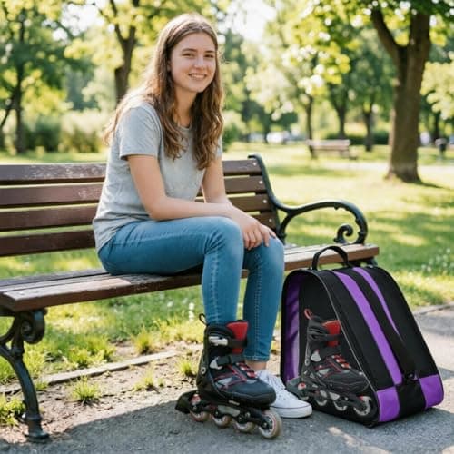ZIJANG Purple Ski Boot Bag with Large Capacity, 3 Compartments Inline Bag Made of Durable Oxford Fabric, Roller Skate Bag with Adjustable Shoulder Strap — view 6
