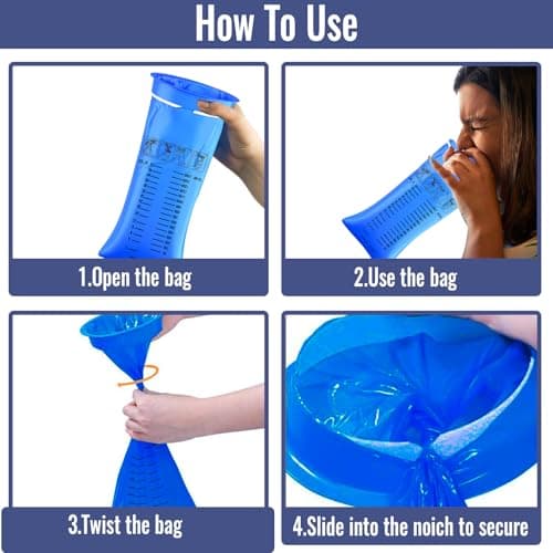 zeyedemo 28PCS Sick Bags Blue High Density Leakproof Odor Control Emesis Vomit Bags for Travel with Snap for Pregnant Women Car Bus or Aircraft — view 5