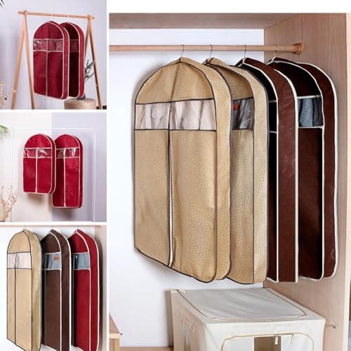 Garment Bag for Hanging Clothes, 2025 New Breathable New Three-Dimensional Coat Fur Clothing Dust Cover Extended Down Jacket Mink dust Bag Coat Cover Hanging Type ﻿ (Red 88 * 60 * 10CM) — view 2