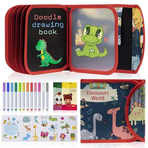Erasable Drawing Book,Portable Reusable Drawing Board,Kids Activities for Plane,Travel Toys Doodle Pad for Kids, Boy Girl Birthday Gifts,14 Pages for Magic Drawing with 12 Pens