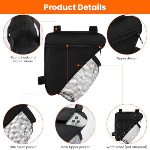DiULi Bike Frame Bag Large Capacity 20x20x27cm, Waterproof Bicycle Triangle Bag with Mesh Pocket for Water Bottle, Cycling Frame Pack for Mountain Road Bike - Black — view 3