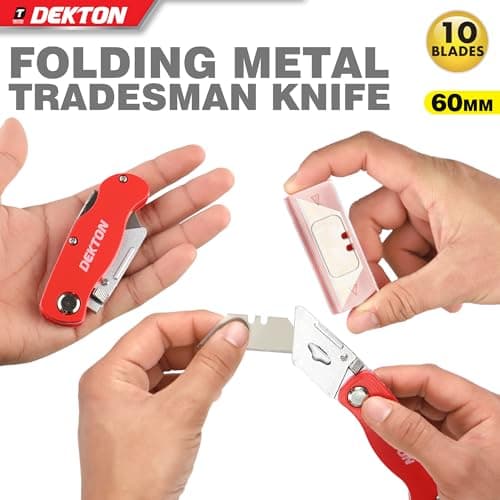 Dekton Folding Metal Tradesman Knife with Ergonomic Handle Rapid Blade Change Zinc Alloy Body Belt Clip and Folding Lock Includes Spare Blades for Vinyl Rubber Plastics and Carpet — view 5