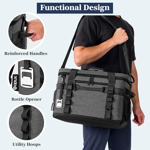 OPUX Soft Cooler Bag, Insulated Collapsible Soft Sided Portable Cooler, 60 Cans Beach Camping Leakproof Cooler with Shoulder Strap, Ice Chest for Travel Road Trip Picnic, Charcoal Gray — view 5