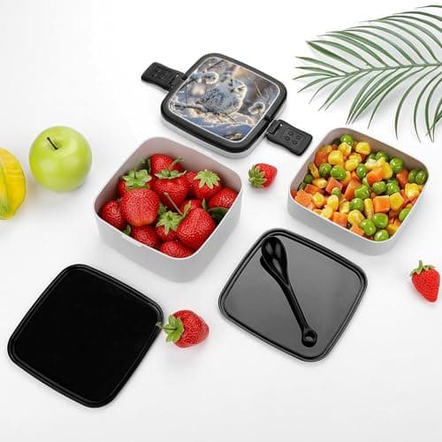 GHBNK Winter White Owl Bento Box with Spoon & Handle - Leak Proof Stackable Lunch Container for Men, Women |1000ml Detachable Compartments for Adults, Office, Travel, Safe And Bpa-Free — view 3
