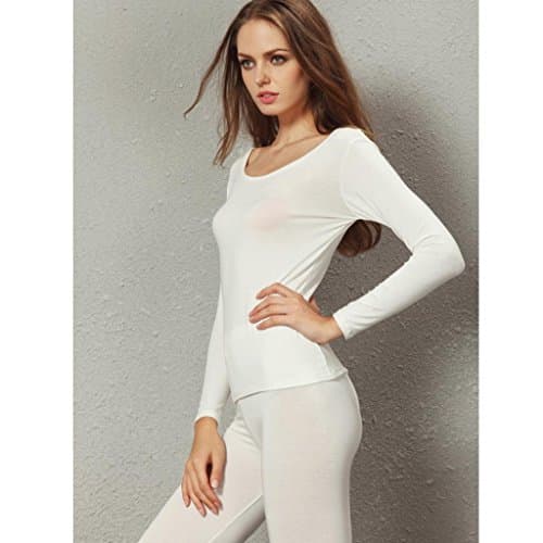 Liang Rou Women's Scoop Neck Top & Bottom Ultra Thin Thermal Underwear Set — view 2