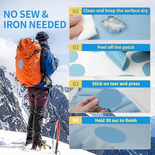 Skystuff 24PCS Self-Adhesive Nylon Repair Patches for Tent, Down Jacket, Clothing & Puffer Coat - Heavy Duty Waterproof Fabric Tape Repair Kit for Outdoor Gear, Sleeping Bag, Backpack, Sky Blue — view 4