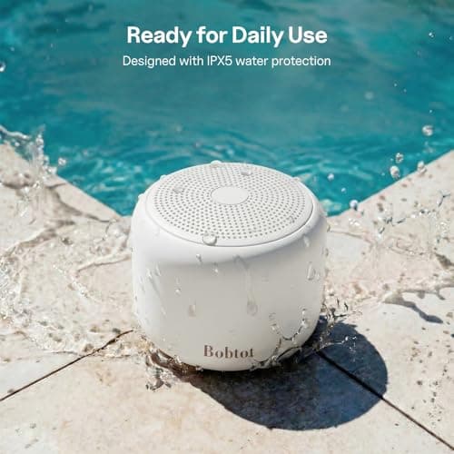 Bobtot Portable Bluetooth Speakers with Strap Mini Speaker, White — view 4