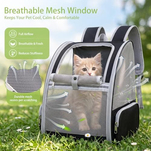 Breathable Cat Carrier Backpack for Small Dog Rabbit 7kg with Foldable Bowl — view 3