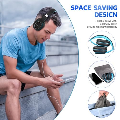 WorWoder Bluetooth Headphones Over Ear, 80 Hours Playtime Wireless Headphones with Microphone, Foldable Lightweight Headset with Deep Bass,HiFi Stereo Sound for Travel Work PC Cellphone (BLUE) — view 5