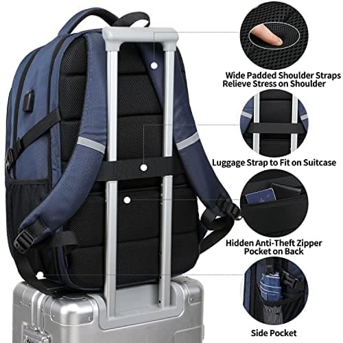 WENIG Backpack for Men,Extra Large 50L Water Resistant 17.3 inch Travel Laptop Backpack Work Bag with USB Charging Port,Anti Theft Big Business Computer Backpack for Men Women College School-Blue — view 5