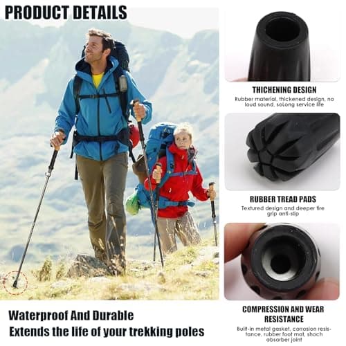 4 Pcs Trekking Pole Tips – Durable Walking Stick Rubber Ends, Universal Fit for Hiking Poles, Anti-Slip Replacement Feet for Trekking, Walking Pole Accessories for Seniors & Hikers — view 3