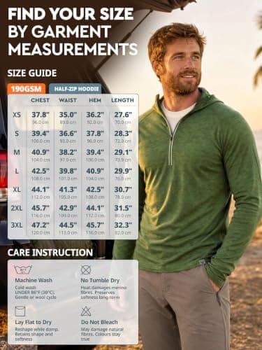 MERINNOVATION 100% Merino Wool Hoodie for Men - Thermal Base Layer Men's Long Sleeve Half Zip Sweatshirt for Hiking Travel, Green Olive, M — view 6