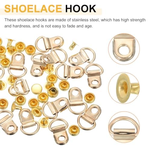 sourcing map 20 Sets Shoelace Hook,Boot Lace Hooks with Rivets Gold — view 3