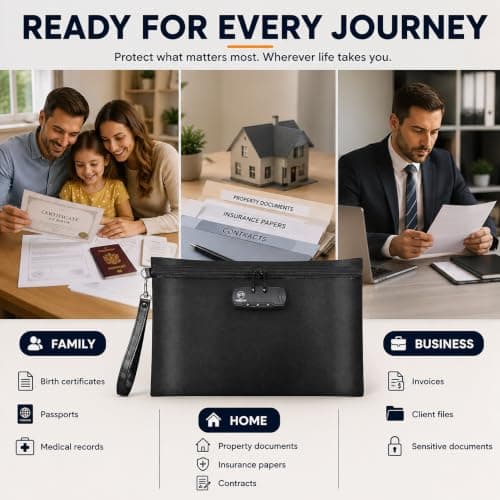 FIREDOG Fireproof Document Bag with Lock, Fireproof Waterproof Money Bag Safe Storage Pouch for A4 Documents, File,Cash and Valuables(Black, 14"x10") — view 3