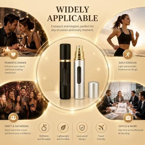 Refillable Perfume Atomiser, 8ml 2 Pack Travel Perfume Bottle, Portable Mini Spray Bottle with Visible Window, Leak Proof Fine Mist TSA Approved Refillable Bottle for Women Men, Black & Silver — view 4