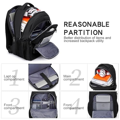 Liokesa Laptop Backpack for Men Women, School Bags Backpacks for Boys Girls,Water Resistant Backpack,15.6 Inch College Bookbag Daypack, Black — view 2