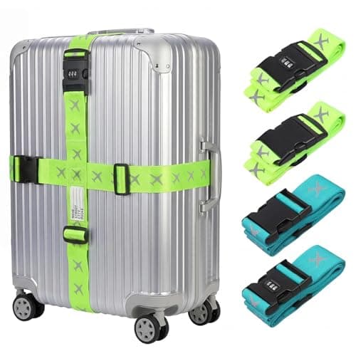 Zynaxir 4Pcs Adjustable Luggage Straps with Lock Travel Packing Accessories