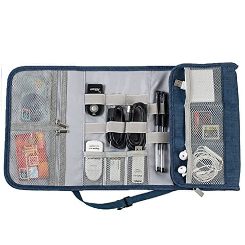 Folded Travel Organizer Electronics Bag,Reel bag,Electronics Accessories Carry Pouch,Travel Gadget Storage bag for Cable,SD Cards,Charger,USB-Teal — view 3